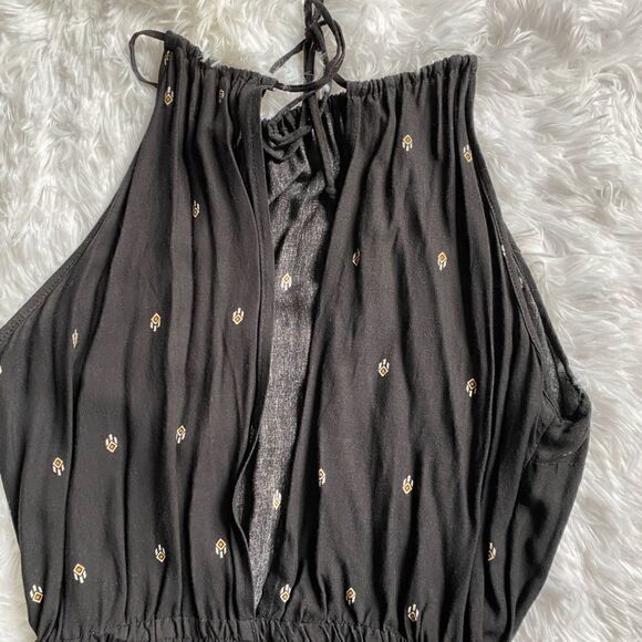 H&M Coachella Shorts Romper Black Aztec Elastic Waist Tie Neck Pockets Viscose 8 - Picture 5 of 11